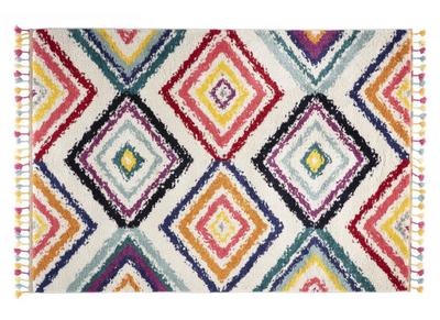 Alfombra de estilo bereber con pompones multicolor 200 × 290 cm JEMAA